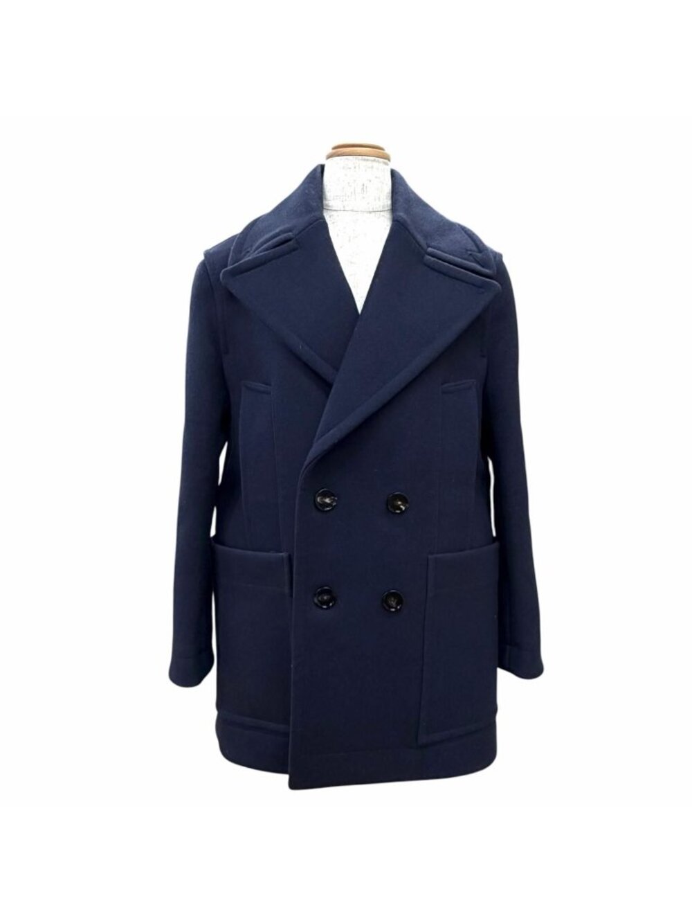 Bottega Veneta Wool Double Breasted Coat Navy 34